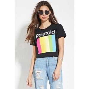 Polaroid Black Cropped Gaphic Tee Crop Top Short … - image 1